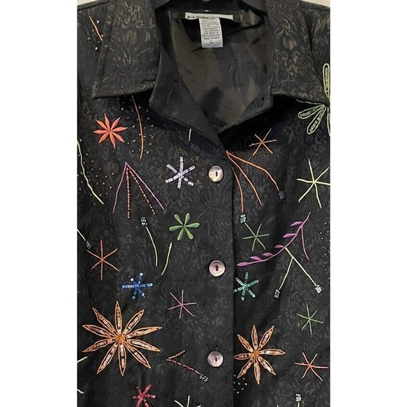 Vintage Indigo Moon Black Embellished Collared Long Sleeve Jacket Size L EUC - Picture 2 of 11